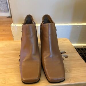 WESTIES Tan Leather Ankle Boots - Classic Square Toe